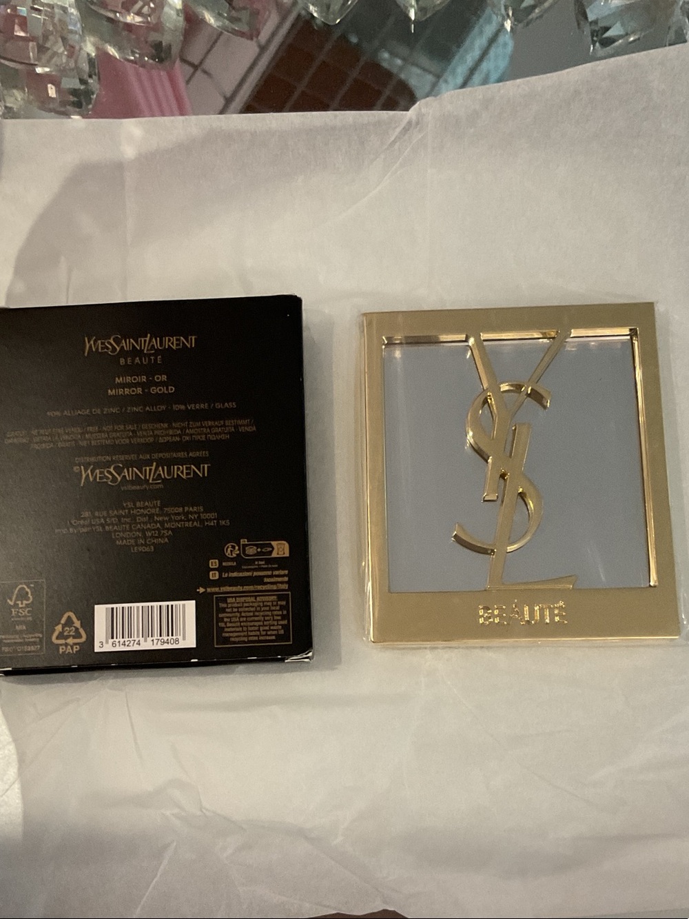 Yves Saint Laurent Gold and Clear Logo Compact Mirror